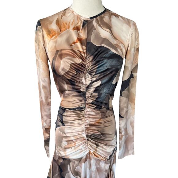 AKNVAS Houston Dress Floral Neutral Multicolor Cream Navy Brown‎ Size 0 - Picture 7 of 13